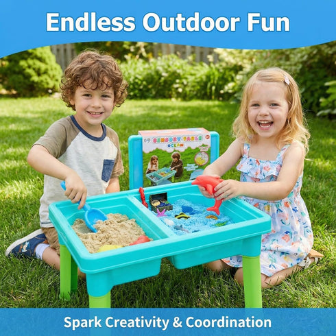 3-5, 17x11.5x10.2 Inches Carolart Ocean Sensory Table with Sands, Bin with Lid, Indoor Outdoor Use, Sand Art Kit