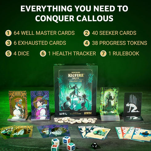 2-Player 14+, 60+ 5 Kinfire Delve: Callous Lab Tactical Solo or Card & Dice Game, Puzzle-Focused Adventure