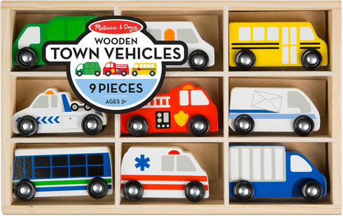 Melissa & Doug Town Vehicles Set in Wooden Tray - 9 Pcs