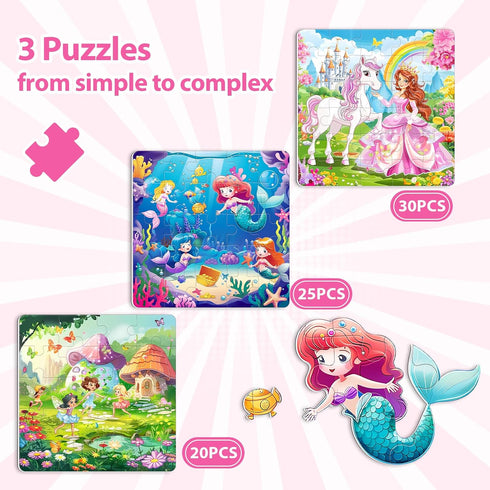 Princess Magnetic Puzzles for Toddlers 3-5 - 20-30 Pieces Mermaid Puzzles for Kids Ages 4-6 Birthday Gifts