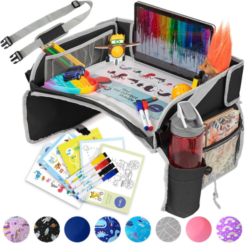 PILLANI Kids Travel Tray for Car, Car Seat Tray for Kids Roadtrip Essentials, Toddler Lap Desk Organizer