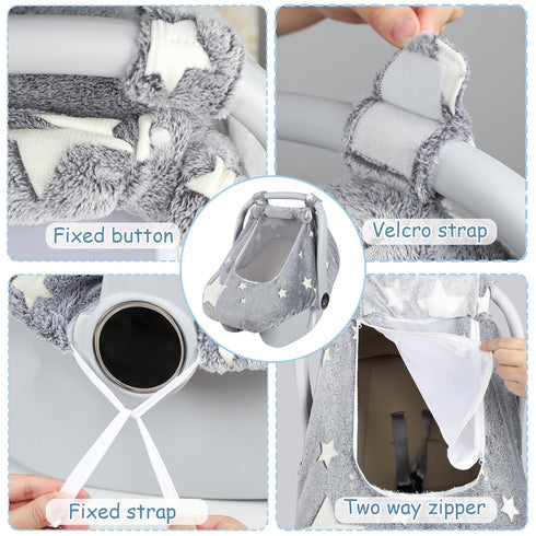2 Car Seat Cover Baby Boys Girls, Soft Flannel Infant Carseat Cover with Zipper Windows, Star Carrier Cover Canopy Glow