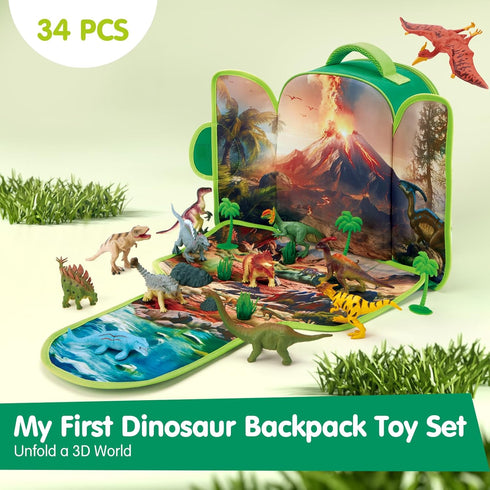 3-5 Backpack Set 3D 4 4-8 COCO&Friends Dinosaur Toys for Kids - Portable Dinosaur Play with Foldable Mat, Pretend Play