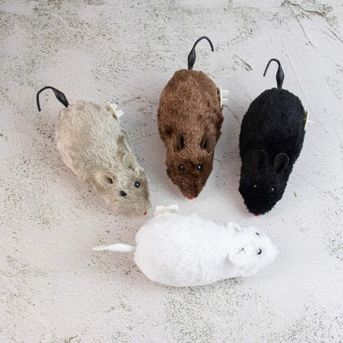 AUEAR 4 Pack Wind Up Mouse Racing Mini Plush Mice, Realistic Looking Pet with Twirling Tail