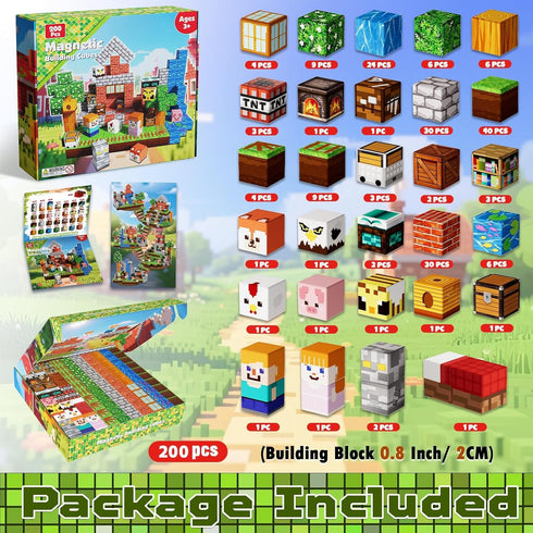 200 3+ Annexfun PCS Magnetic Blocks - Magnetic Building Blocks, Stacking Magnets for Kids, Sensory Toy for STEM