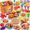 Juboury Pretend Play Food Set for Toddlers, Cutting Toy Food with Storage