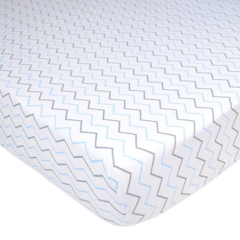 TL Care 100% Natural Cotton Fitted Crib Sheet 52" x 28" - Soft, Breathable, Hypoallergenic, Blue Zigzag for Boys & Girls