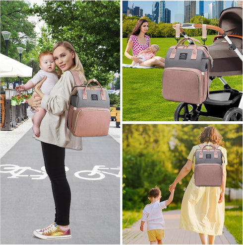 LHDYMXYN Backpack Pack 3 Diaper Bag with Changing Station, Pink Baby Girls Diaper Bag for Mom, Large Travel Baby