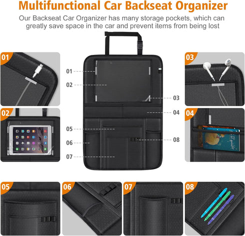 2-in-1 Siivton Car Seat Protector & Kick Mat with iPad Holder - Kids Backseat Organizer with Touchscreen Pocket