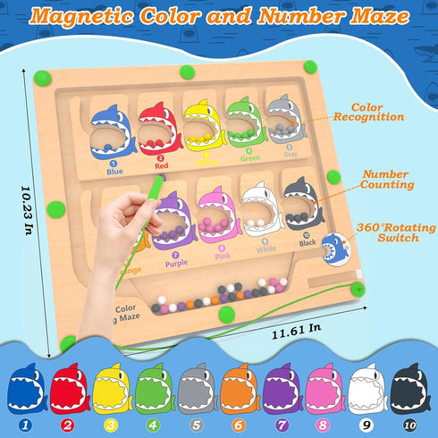 Magnetic Color & Number Maze, Montessori Counting Matching Toys, Wooden Magnet Maze Board Game Toys, Toddler Fine Motor Skills Toys for Boys Girls 3 4 5 Years Old Preschool Learning Activities
