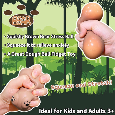 Kawaite Gummy (1 Pack) Brown Bear Stress Relief Dough Ball - Animal Squishy Squeeze Ball Fidget Toy - Stretchy Stress