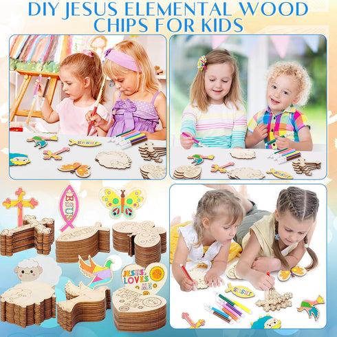 Blueweenly 60 Pack Jesus Wood Religious Craft Kit Magnets Vacation Bible Sunday School DIY Coloring Wooden Religious