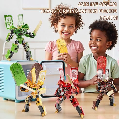 BOZOBO 2 1 Ice Cream Transforming Toy, in Popsicle Transform into Robot Action Figure, DIY Transformation Figure Toys