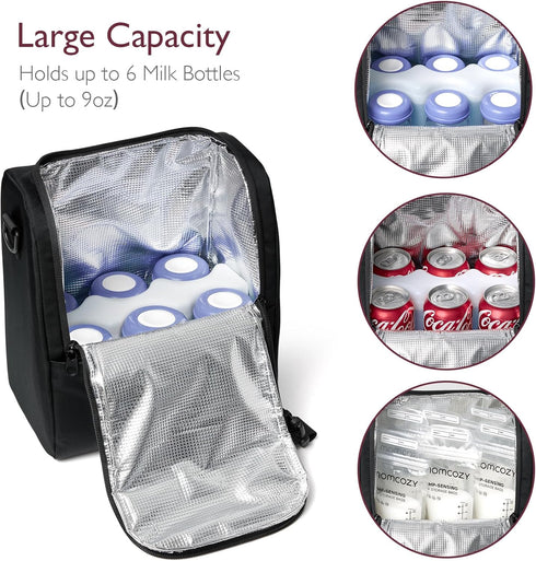 Momcozy 6 9Oz10H Breastmilk Cooler Bag with Strap, Insulated Baby Bottle Bag, Fits Baby Bottles up to Long-term