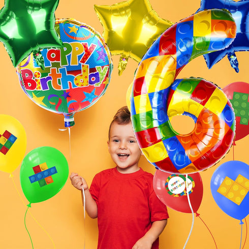 40 Inch Building Block Number Balloon, Colorful Number Block Foil Balloons, Large Big Numbers Helium Balloon for Girls