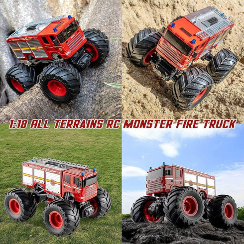 1:18 2.4GHz Remote Control Monster Truck - Scale RC Monster Fire Fighter, Big Wheel School Bus with Lights, Sounds