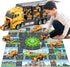 TEMI Toddler Toys for 3-6 Years Old Boys, Die-cast Construction Car Carrier Vehicle Toy Set with Play Mat