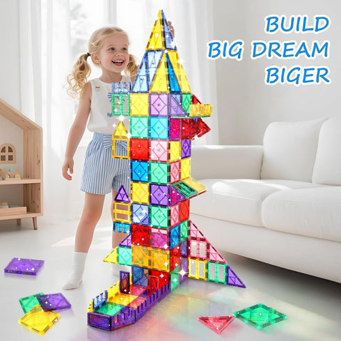 100 4-8, 3 4 5 6 7 8+ Mruikeny Pieces Magnetic Tiles for Kids Ages Glitter Magnetic Building Tiles Preschool Learning