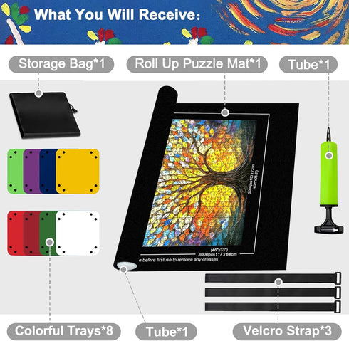 Napzy 3000pcs 8PCS Puzzle Mat-Jigsaw Puzzles Matt Roll Up to Roll-up Puzzled Board Puzzling Organizers and Storage