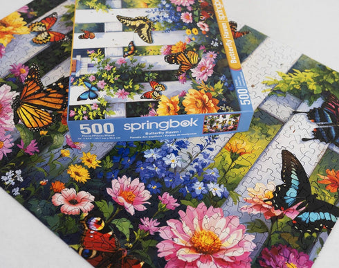 500 Springbok Butterfly Haven Piece Jigsaw Puzzle for Adults - Colorful Butterfly Garden - Unique Cut Pieces - Made