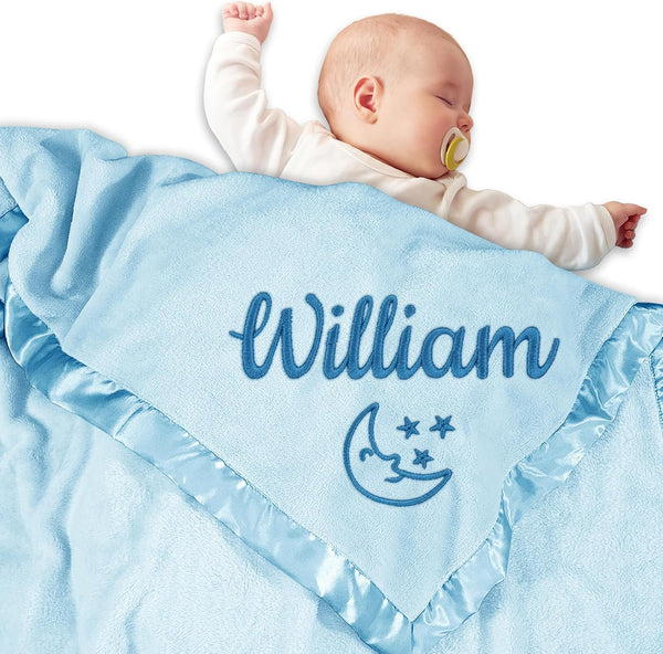 Corissy Personalized Baby Blanket with Name, Custom Flannel Swaddle Blankets, Customized Embroidered
