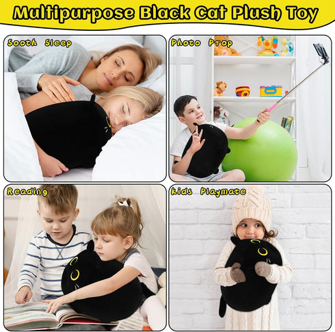 Black Cat Plush Stuffed Animal - 11.8'' Soft Plush Toy, Cute Black Cat Plush Pillow for Kids and Girls