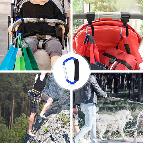 JIALEEY Grocery Bag Shopping Bag Holder - Multi Purpose Snap Hook Stroller Hook Set, Pack of 2, Blue