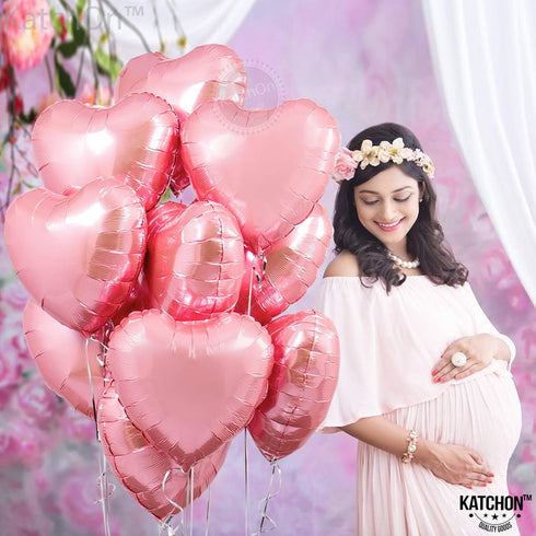 KatchOn Light Pink Heart Balloons Foil, 18 Inch, Pack of 10, Heart Shaped Balloons for Special Occasions