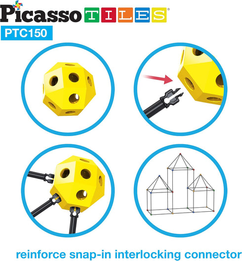 PicassoTiles Kids Fort Building Kit - 150 Piece Indoor and Outdoor Toy Set for STEM Learning and Pretend Play