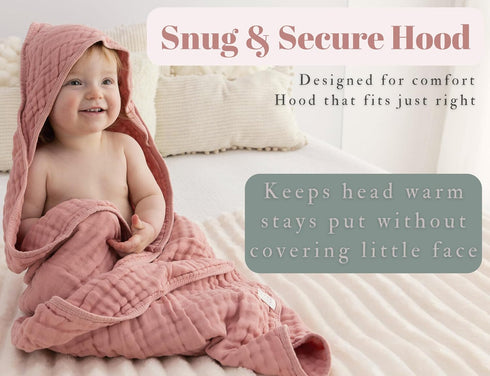 2 Pack Set 35x35 Inches 35" 35" (90x90 cm)) Hooded Baby Towel Ultra Soft Absorbent Muslin Cotton Bath Towels