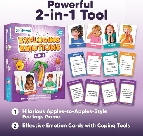 2 1, SkillEase Exploding Emotions Flashcards and Game: in Hilarious Family Fun, Social Emotional Learning, Feeling