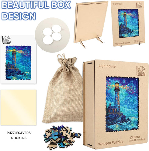 Leodozzio 200 5mm 8.8 11.7 Inch Wooden Puzzles for Adults, Lighthouse Wood Jigsaw Puzzle Pieces, Thick Unique Shaped