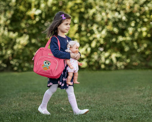 HappyVk Baby Doll Diaper Bag with Doll Changing Pad - Handbag for Girls, Owl Embroidery