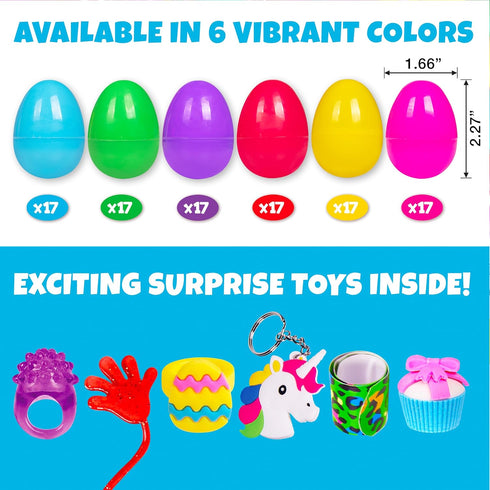 100 Pack Giraffe Prefilled Easter Eggs Bulk - Multi Color Plastic Filled Easter Eggs for Kids with Toy Filled Slap