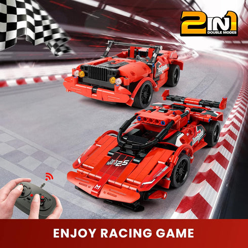 RC Toy 2 in 1 Remote Control Racing Car Building Blocks, 351 Pcs DIY Engineering Construction Toy for Kids 6-12