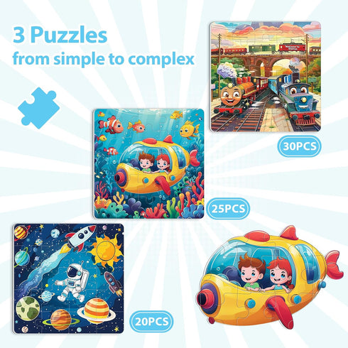 Jeacirio 3-5, 20-25-30 Space Ocean Train Magnetic Puzzles for Toddlers, Ages Pieces, Travel Jigsaw Puzzles, Preschool