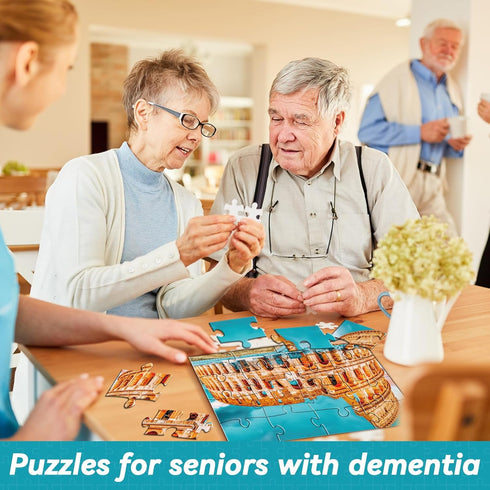 5 Packs of 16 Piece Large Jigsaw Dementia Puzzles for Alzheimer’s Activities, Easy Memory Games with Storage Bags