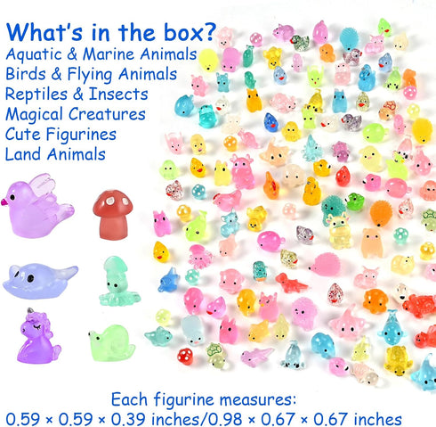 200 Set 32 Pcs Mini Resin Animal - Styles Glow in The Dark Tiny Figurines for Fairy Garden, Party Favors, Dollhouse