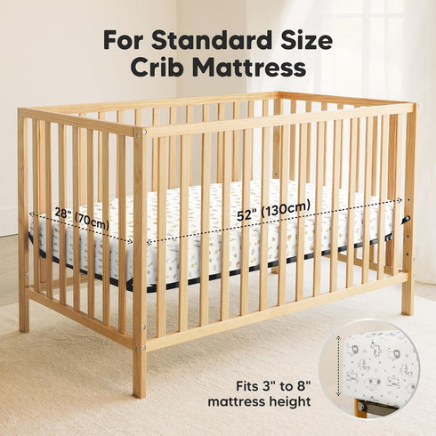 2-Pack 52x28 Waterproof Crib Sheets for Boys, Girls - Fitted Organic Cotton Baby Crib Sheets, Toddler Mattress