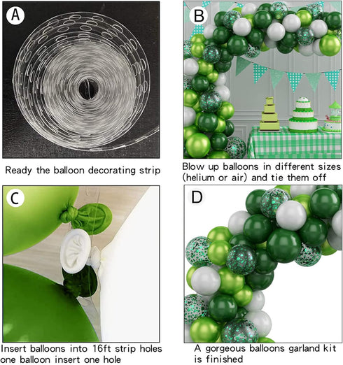 Balloon Garland Arch Kit Green, 107PCS Green White Balloon Arch Kit with Confetti Balloons for Birthday Decoration