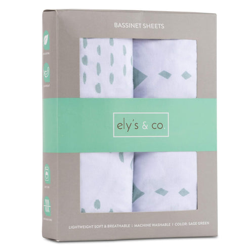 Bassinet Sheets Fitted Cover, Flexible Fit 100% Soft Jersey Knit Cotton - Neutral Grey Sage Diamond