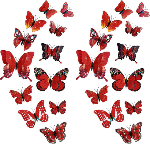 24PCS Butterfly Wall Decals, Removable 3D Butterflies Decor for Kids Room Bedroom Decoration