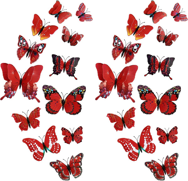 24PCS Butterfly Wall Decals, Removable 3D Butterflies Decor for Kids Room Bedroom Decoration