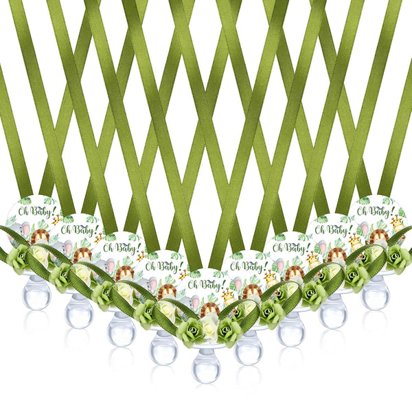 Quelay 60 Pcs Baby Shower Pacifier Necklace, Cute Jungle Animal Acrylic Pacifiers for Decoration Party Favors