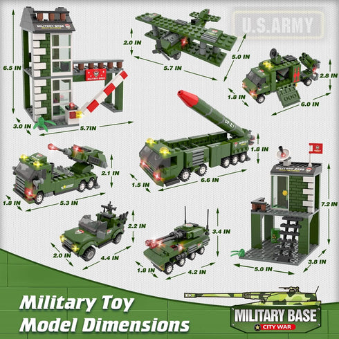 WishaLife City War Military Base Building Set with Army Car, Tank, Airplane, Helicopter - 1162 PCS Gift for Kids