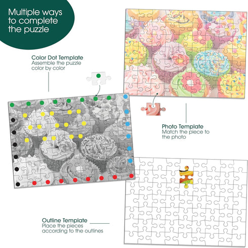 Keeping Busy Dementia Puzzles for Seniors, Cupcake 63 Piece Puzzle, Color Coded with Templates