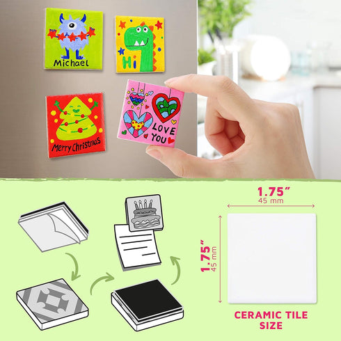 Magnetic Mini Tile Art DIY Craft Kit, Design and Paint Magnet Tiles, Includes 12 Tile Magnets, 8 Paint Colors