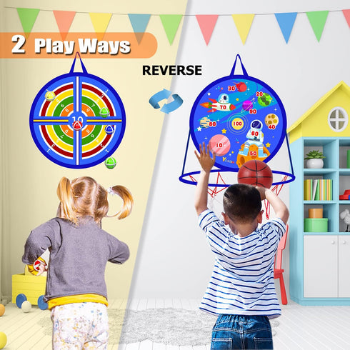 2 in 1 Basketball Hoop and Dart Board - 14" for Kids, Sports & Outdoor Play Birthday Gift Toys