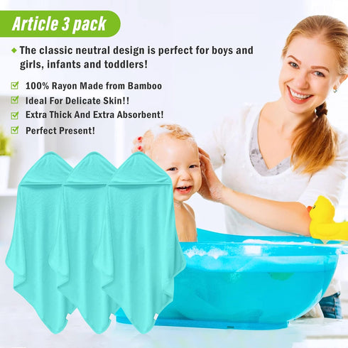 Cosy Family 3 Pack Baby Hooded Towels, Rayon Made from Bamboo, Soft Unisex Bath Towels for Babies,Toddler,Infant