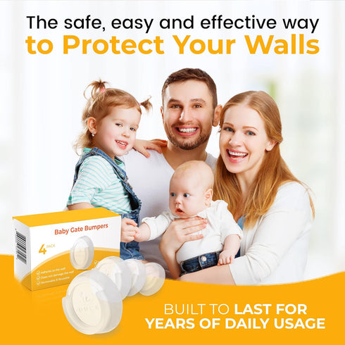 Baby Gate Wall Protectors - Clear Self-Adhesive Bumpers for Safety Gates, Removable & Washable Padding